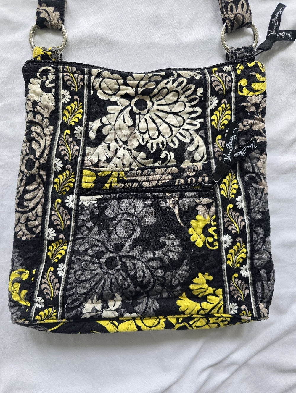 Vera Bradley Black, Yellow & Gray Quilted Floral Crossbody Bag